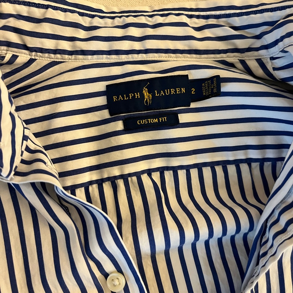 Ralph Lauren Blue and White Striped Button Down Shirt
